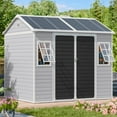 thumbnail image 1 of JULY'S SONG 8x6 Outdoor Storage Shed with Floor, Heavy Duty Resin Sheds with Openable Windows & Lockable Doors, Plastic Storage Cabinets for Outside, Grey, 1 of 12