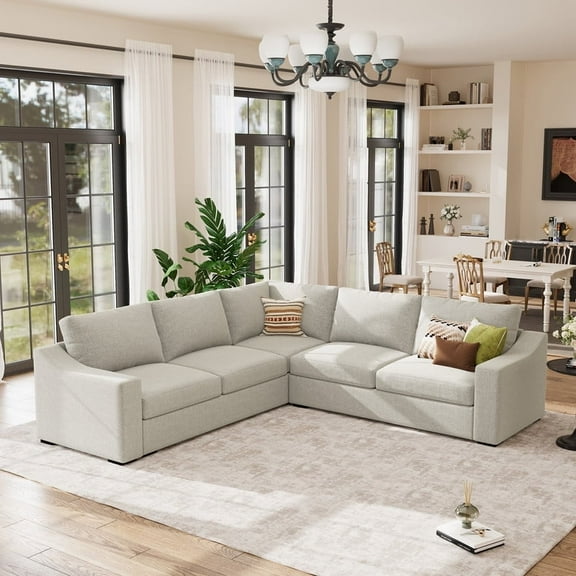 JULY'S SONG L-Shaped Couches for Living Room, Natural Linen Fabric Sectional Couch, Modern Sofa Set with Extra Deep Seats, Beige