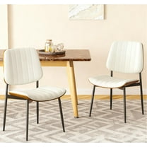 CDCASA Leather Dining Chairs Set of 2, Mid Century Modern Kitchen Chairs with Stitching and Adjustable Metal Legs, Walnut Bentwood Upholstered Dining Room Chairs, White
