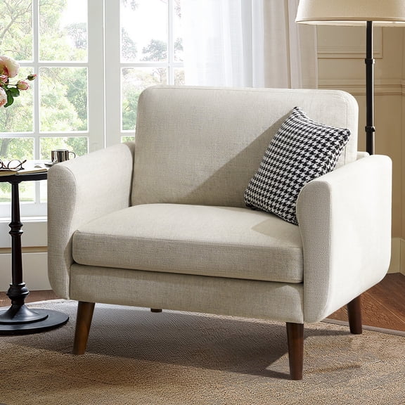 CDCASA Mid Century Modern Accent Chair, Oversized Arm Chairs in Living Room, Soft Linen Fabric Reading Chair for Bedroom, Upholstered Comfy Chair-Oatmeal