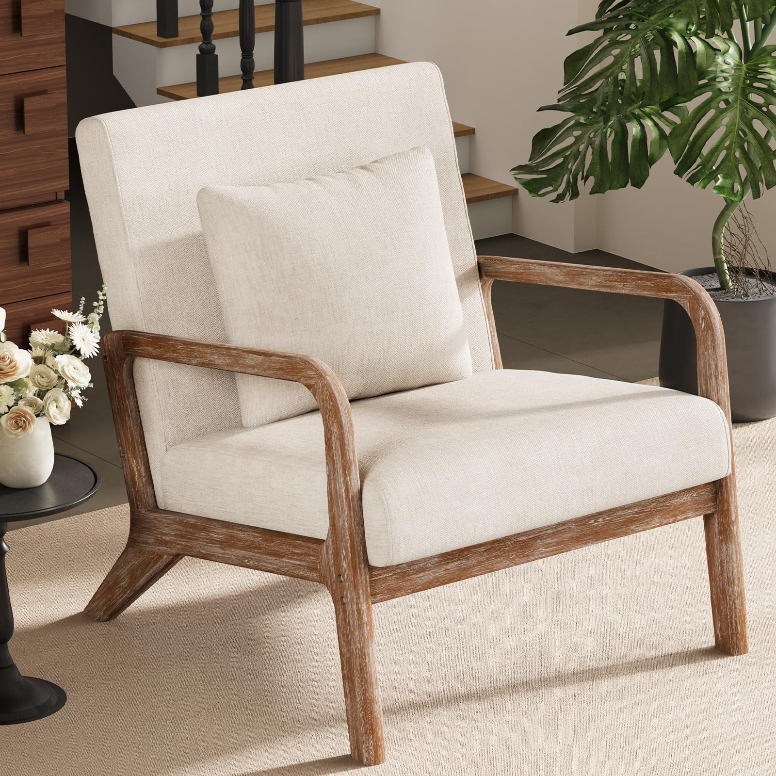 JULY'S SONG Mid Century Modern Accent Chair with Pillow, Linen ...