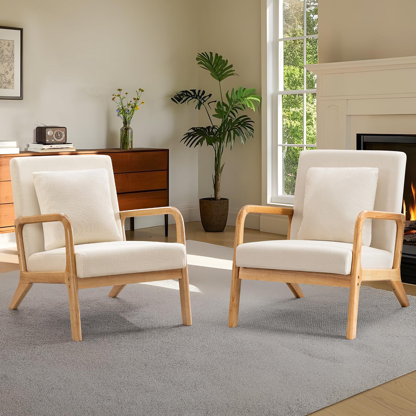 JULY'S SONG Mid Century Modern Accent Chairs Set of 2, Linen ...