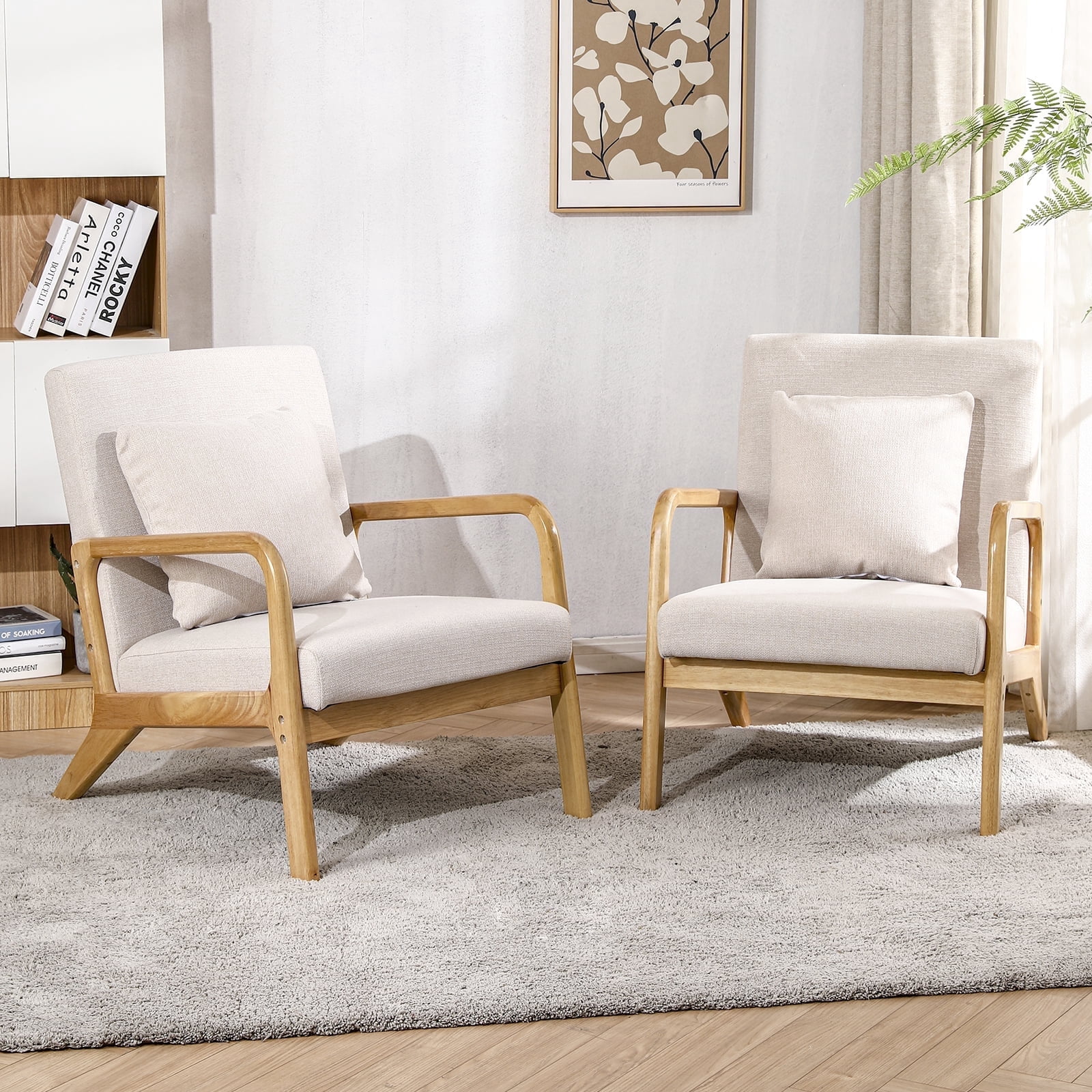 JULY'S SONG Mid Century Modern Accent Chair Set, Linen Upholstered ...