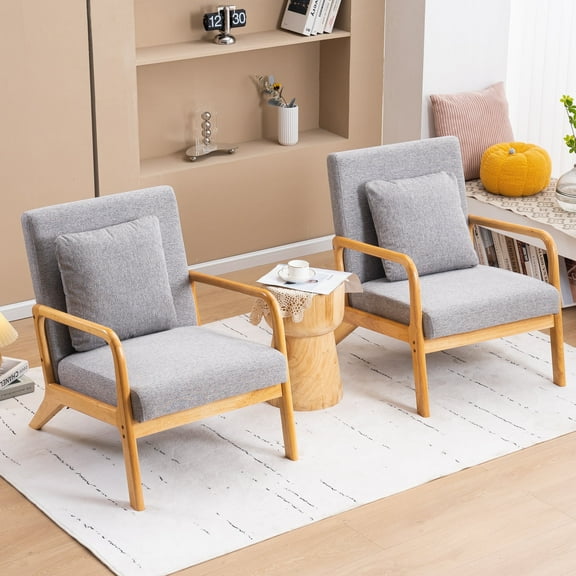 JULY'S SONG Mid Century Modern Accent Chair set of 2, Linen Upholstered Reading Chair with Wood Frame, 25.6" W Arm Chairs in Living Room,Grey