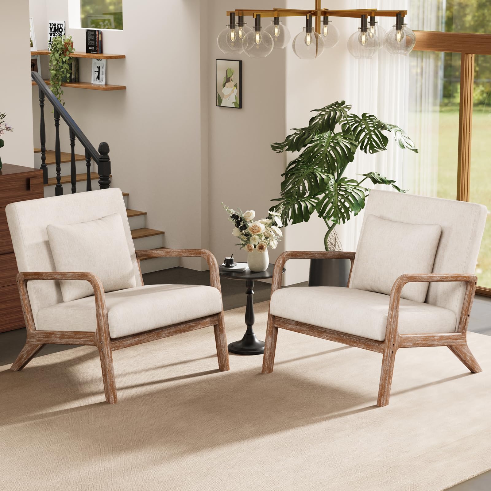 JULY'S SONG Mid Century Modern Accent Chair set of 2, Linen Upholstered ...