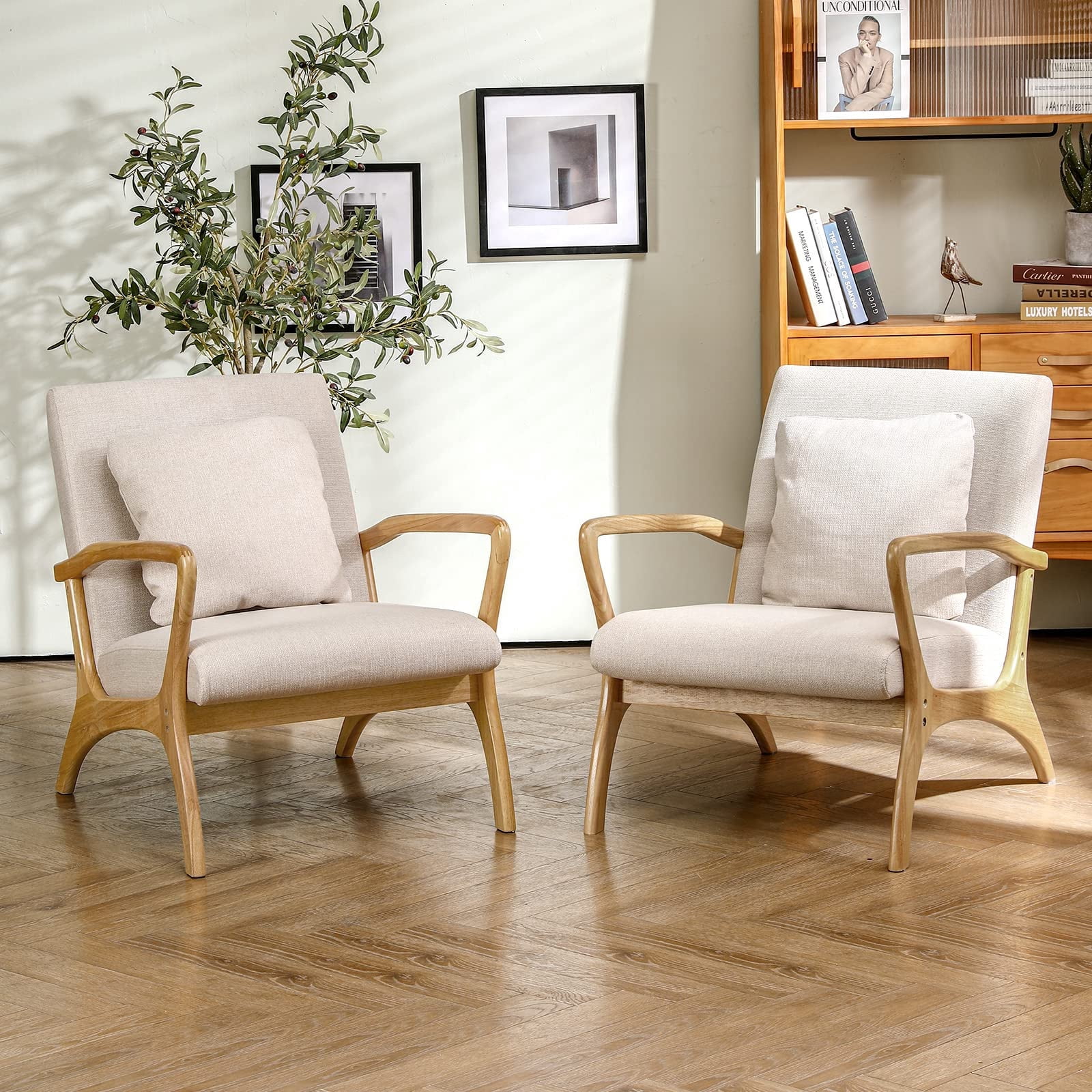 JULY'S SONG Mid Century Modern Accent Chair set of 2, Linen Upholstered ...
