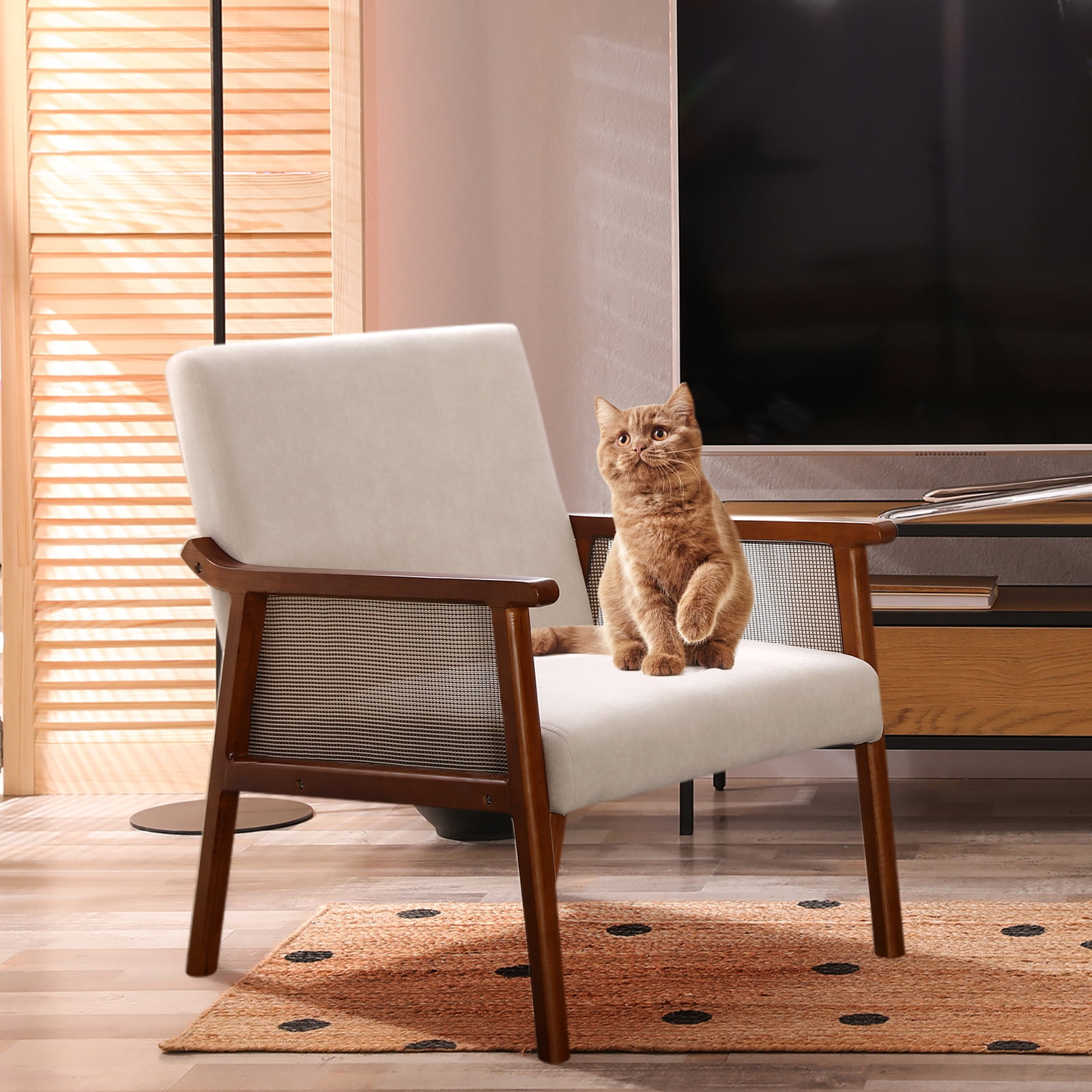 Mid Century Modern Velvet Armchair with Rattan Arm Kuwait Ubuy