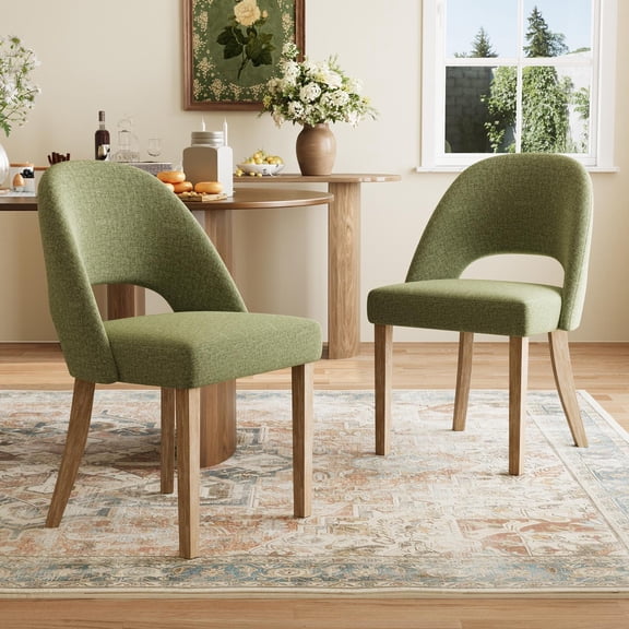 JULY'S SONG Modern Dining Chairs Set of 2, Mid-Century Kitchen Wood Chairs with Backrest, Upholestered Farmhouse Dining Room Chairs for Kitchen Dining Room, Green