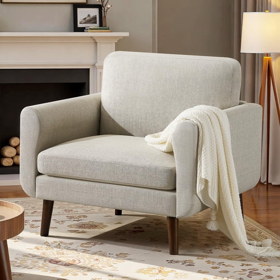 JULY'S SONG Oversized Accent Chair, Mid Century Modern Arm Chairs in Living Room, Soft Linen Fabric Reading Chair for Bedroom, Upholstered Comfy Chair-Oatmeal