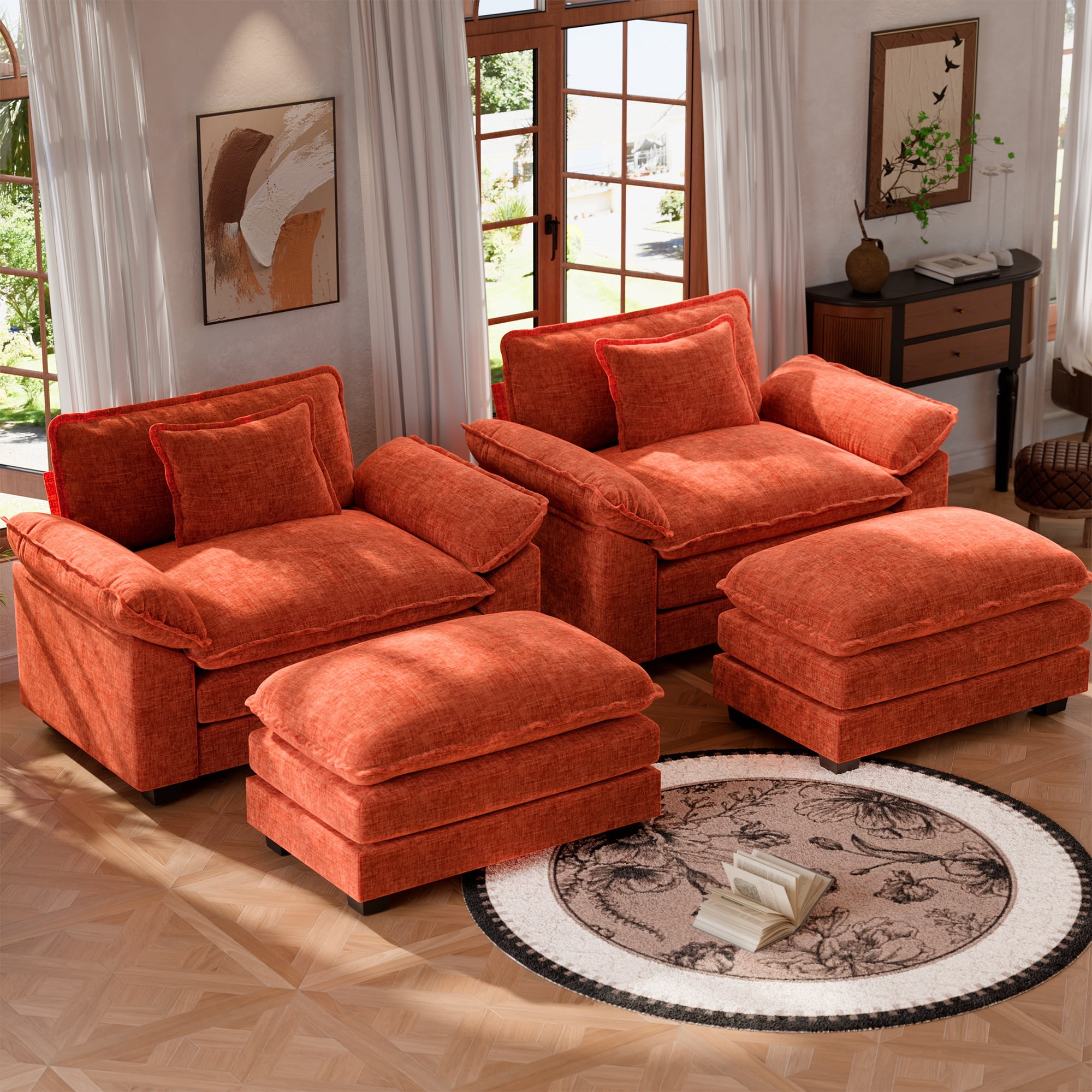 JULY'S SONG Oversized Accent Chair with Ottoman Set of 2, Chenille ...