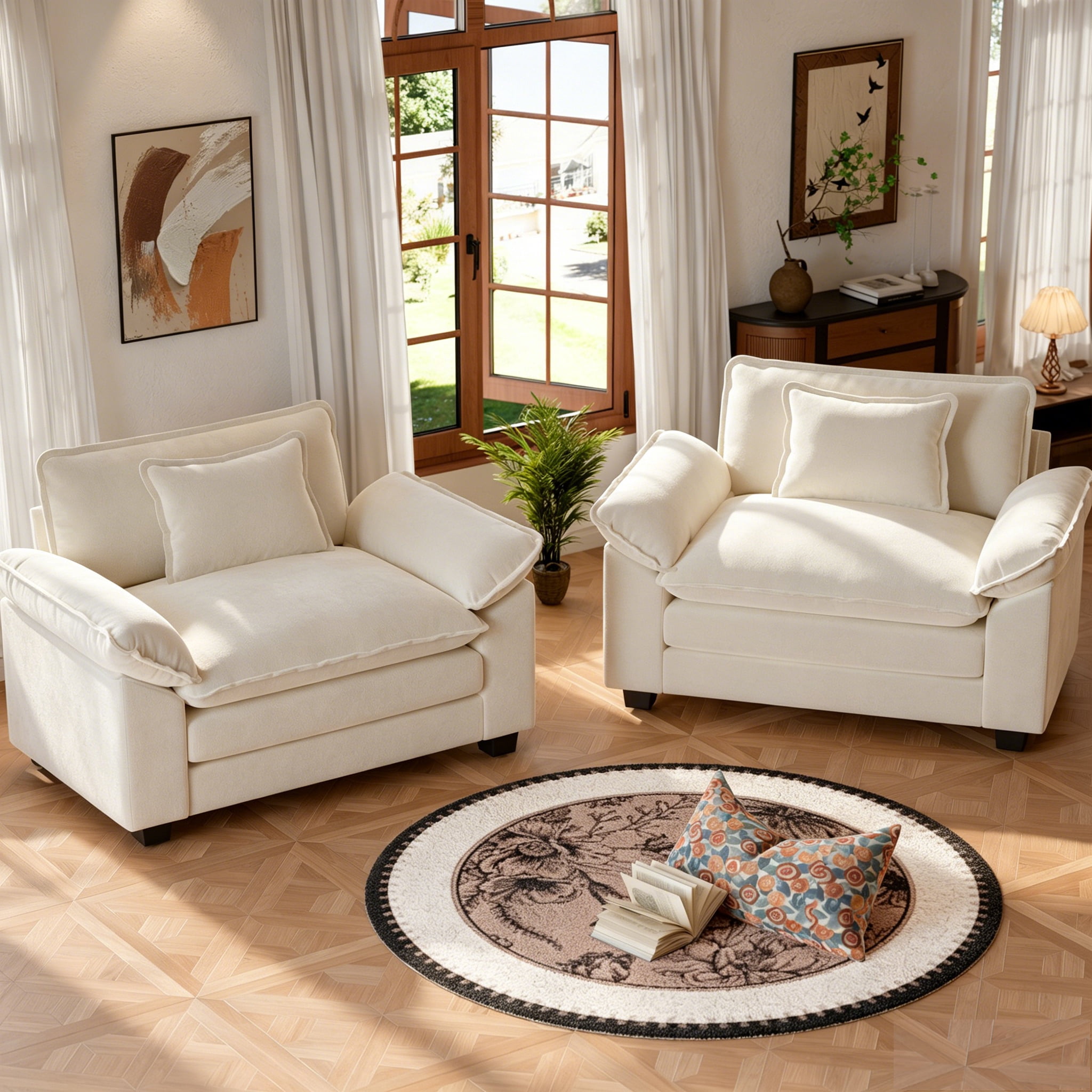 JULY'S SONG Oversized Accent Chair Set of 2, Chenille Comfy Cloud Sofa ...