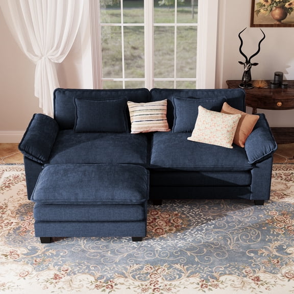 JULY'S SONG Oversized Cloud Couch for Living Room , 86" L Shaped Modular Sectional Sofa with Movable Ottoman, Removable Cushions & Deep Seating, Blue