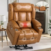 JULY'S SONG Oversized Dual Motor Power Recliner Chair, Zero Gravity Leather Lift Chairs for Elderly with Charge Ports & Cup Holders, Electric Recliners with Heat and Massage, Brown
