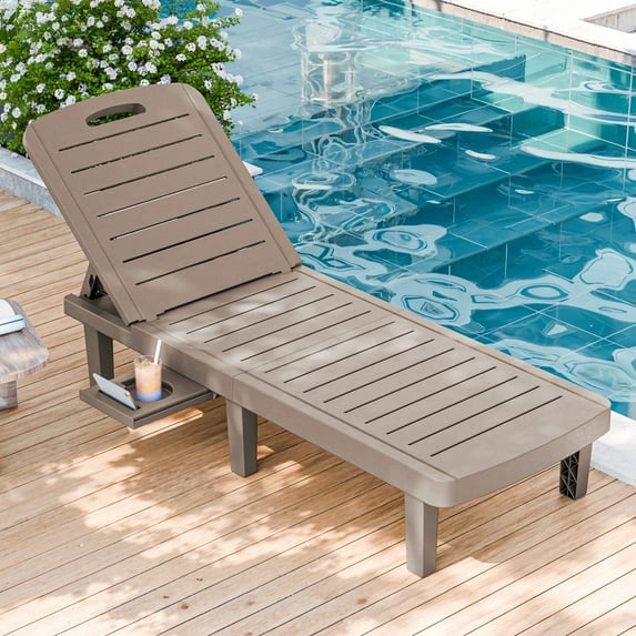 CDCASA Oversized Outdoor Chaise Lounge Chair – 5-Position Adjustable Backrest, Hidden Cup Holder, Weather-Resistant Resin Pool Lounge Chairs for Patio, Deck, and Backyard (Set of 1,Taupe)