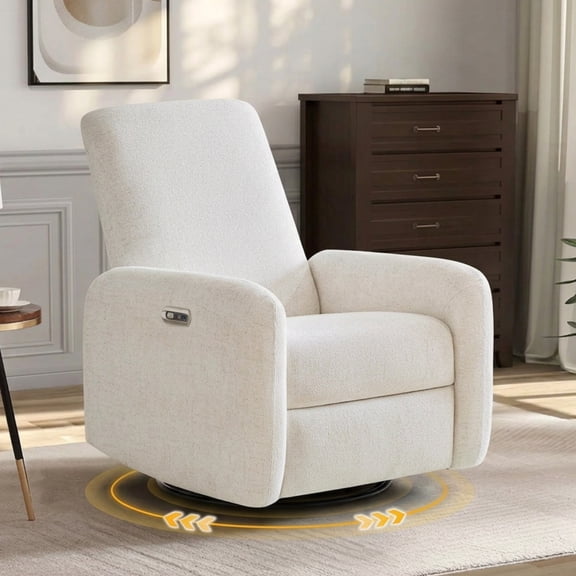 JULY'S SONG Power Glider Recliner Chair, 270Swivel Rocker Reclining Chair with USB Ports for Nursery, Cream