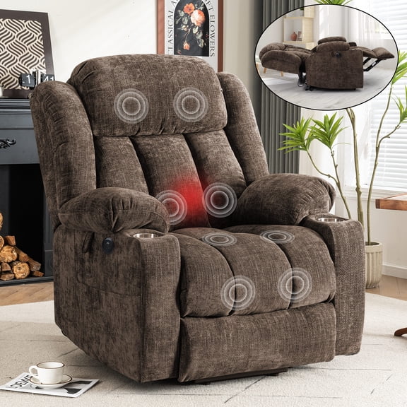 JULY'S SONG Power Recliner Chair with Heat and Massage, Dual Motor Lift Chairs for Elderly with Cup Holders, Oversized Recliners for Adults with USB & Type-C Ports, Brown