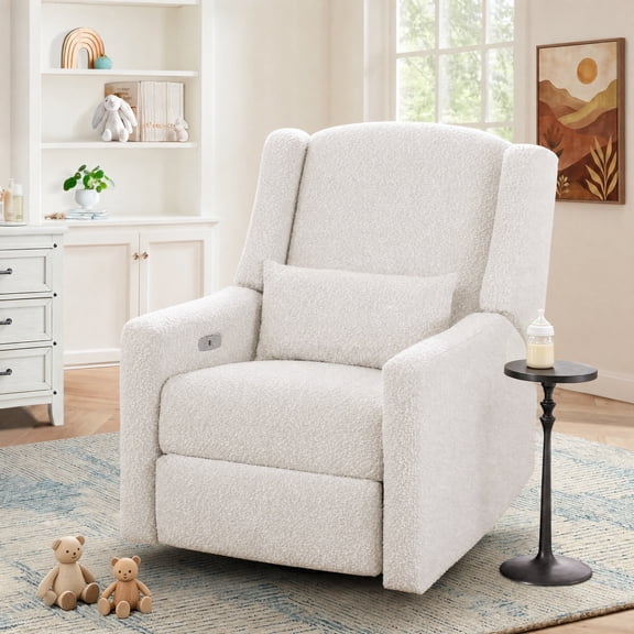 JULY'S SONG Power Swivel Gilder Rocker Recliner Chair for Adults, Skin-Friendly Nursery Rocking Chairs in Living Room with Waist Pillow, USB Charging, Beige