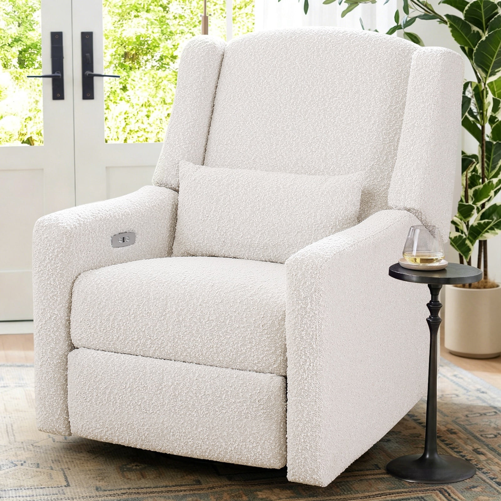 JULY'S SONG Power Swivel Gilder Rocker Recliner Chair for Adults, Skin-Friendly Nursery Rocking Chairs in Living Room with Waist Pillow, USB Charging, Beige