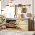 thumbnail image 1 of JULY'S SONG Rattan Shoe Rack with Drawers, Shoe Cabinet with Coat Rack, Shoe Storage Bench for Entryway with Cushion, Light Wood-Round, 1 of 12