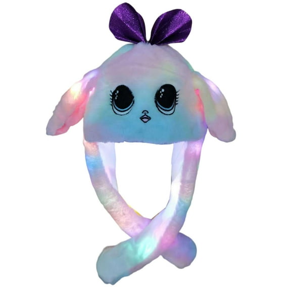 JULYING Moving Rabbit Ears Hat Led Rabbit Hat Earflap Kids Glowing Jumping Rabbit Ear Hat Floppy Ear Hat Plush Bomber Hat