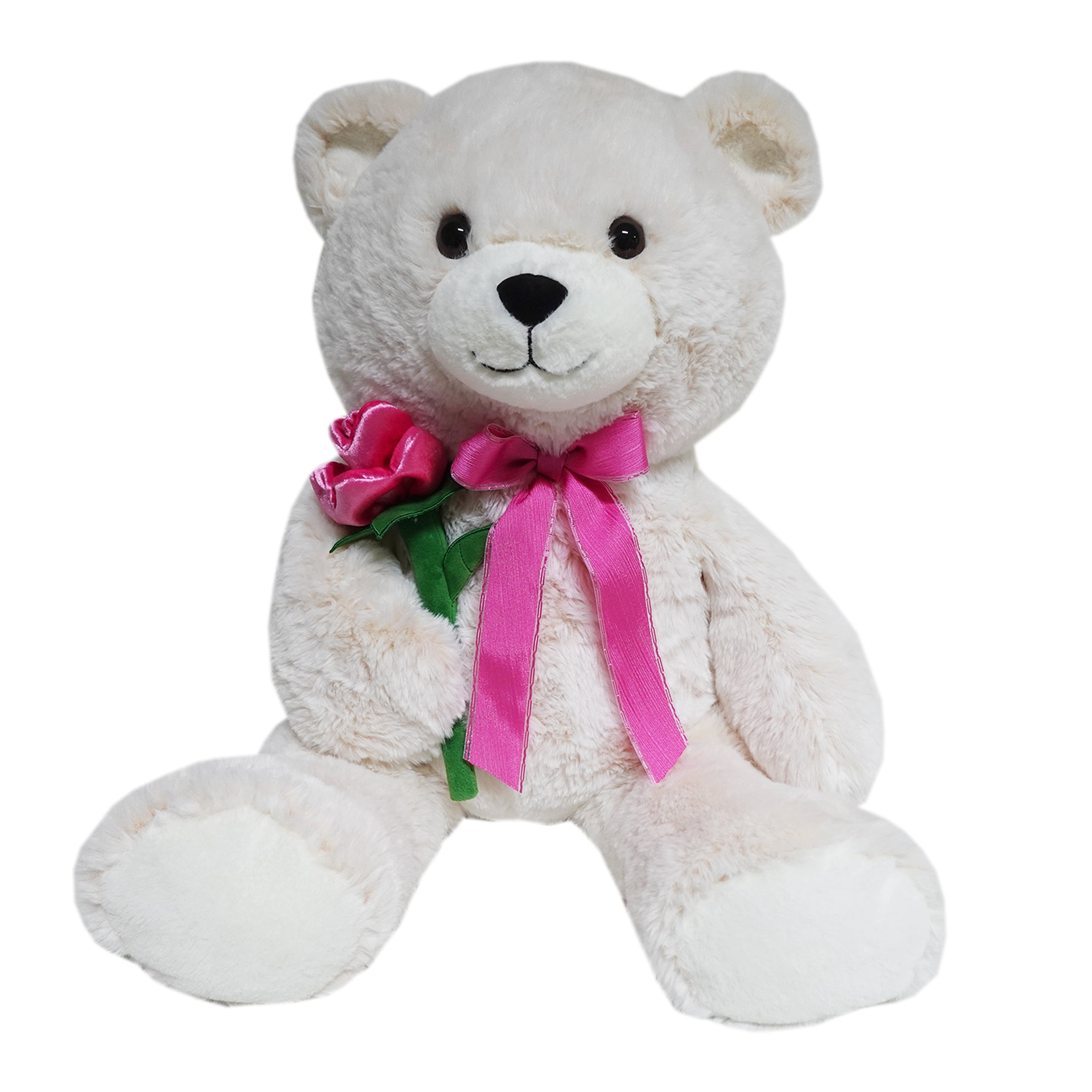 Jumbo Bear with Flower Plush, Cream, 26