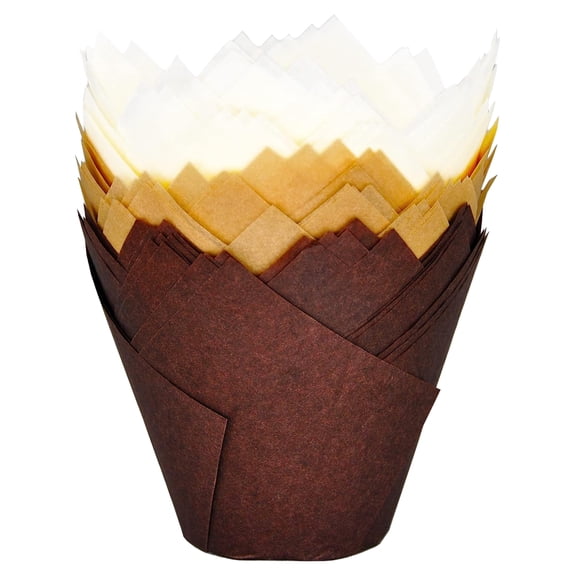 (JUMBO EXTRA LARGE size) Natural+Brown+White Tulip Baking Cups 2-1/4"(Base diameter) x 3-3/4"(Wall height) Greaseproof paper baking cupcake Muffin liners, Case of 130 pcs