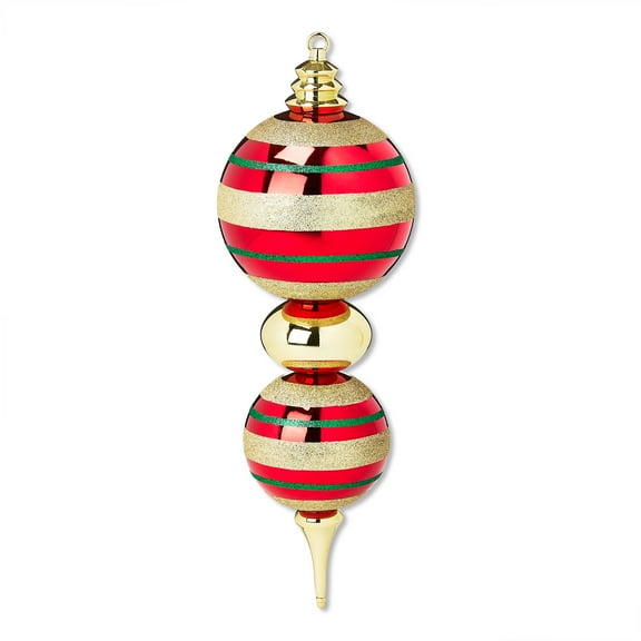 Red, Green, and Gold Jumbo Shatterproof Finial Christmas Ornament, 23", by Holiday Time