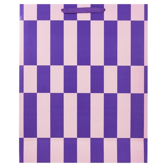 Jumbo Purple and Pink Striped Paper Gift Bag, 14.5" x 5" x 18", by Way To Celebrate