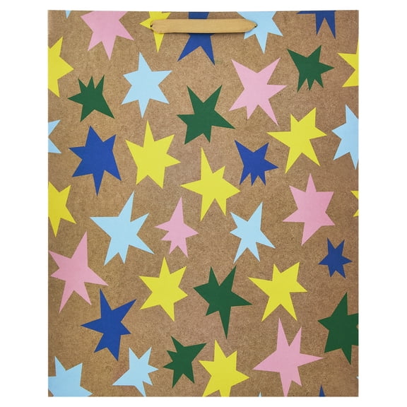 Jumbo Multicolor Stars Kraft Paper Gift Bag, 14.5" x 5" x 18", by Way To Celebrate