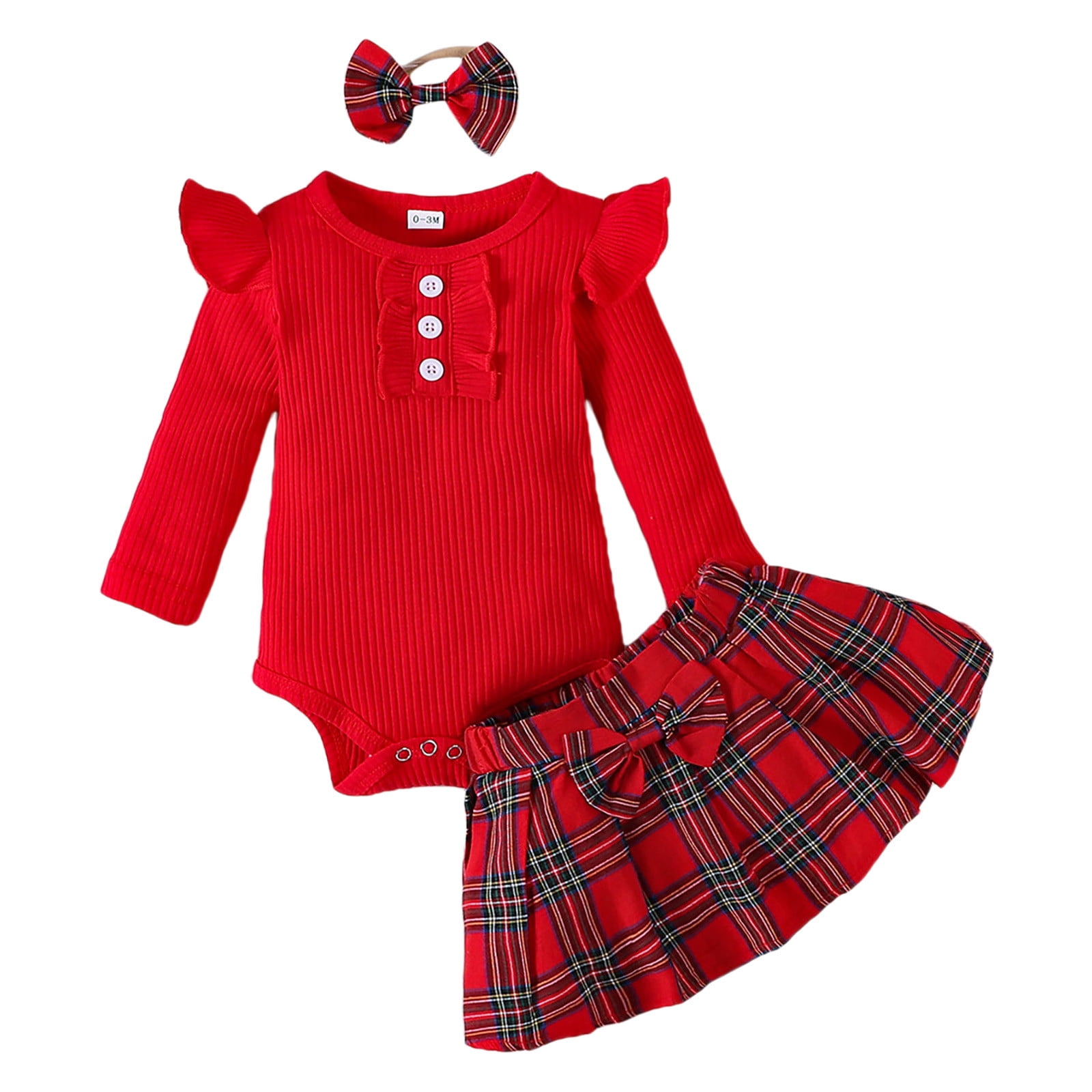 Newborn 3-Piece Overall Set in Red main image 1