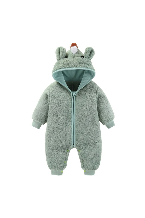 JUMESG Baby One Piece Clothes Baby Fleece Footie Snowsuit Winter Bunting Onesie Cartoon Warm Hooded Romper Jumpsuit Outfits (Green,3-6 Months)
