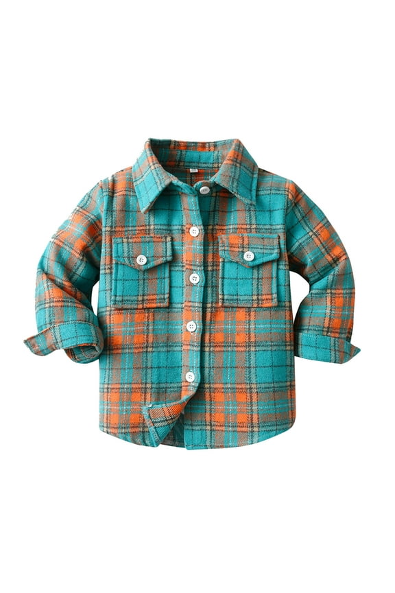 JUMESG Boys Flannel Shirt Boys Sports T Shirts Long Sleeve Flannel Plaid Shirt Button Down Shirts (Blue,8-9 Years)