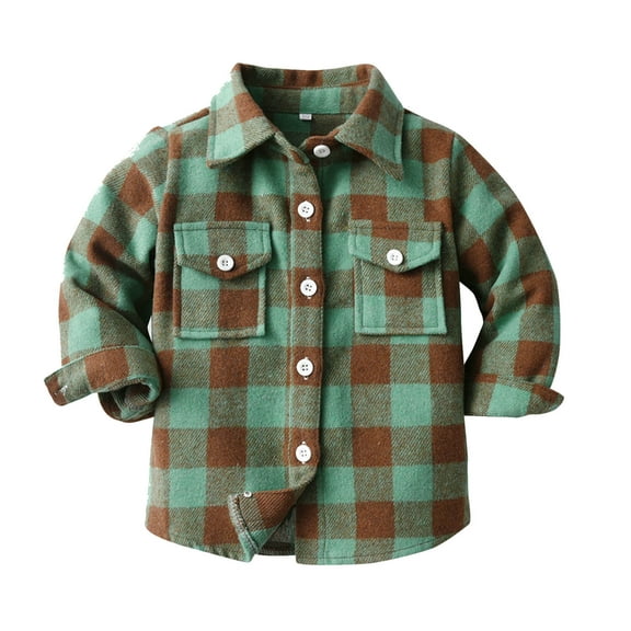 JUMESG Boys Flannel Shirt Kids Plaid Flannel Shirt for Boys, Fashion Long Sleeve Button down Casual Plaid Shirt Casual Shirts for Boys Girls (Green,8-9 Years)