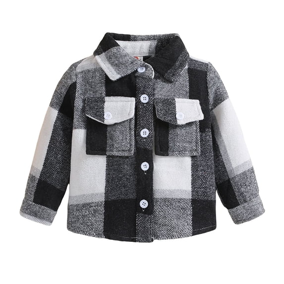 JUMESG Boys Flannel Shirts Boys Girls Plaid Flannel Shirts Jacket Toddler Long Sleeve Button Down Shacket Kids Fall Outwear Clothes Tops,Black 1-2 Years