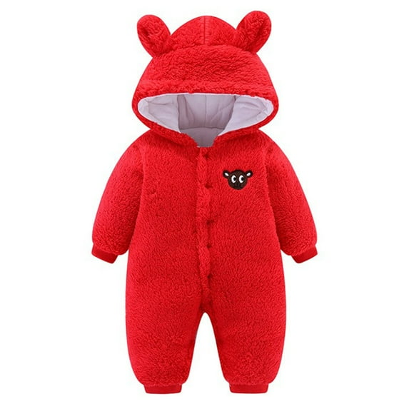 JUMESG Boys Girls Fleece Jumpsuit Soft Rompers Baby Fall and Winter Thickening Snowsuits Long Sleeves Climbing Bodysuit Cotton Clothes (Red,6-9 Months)