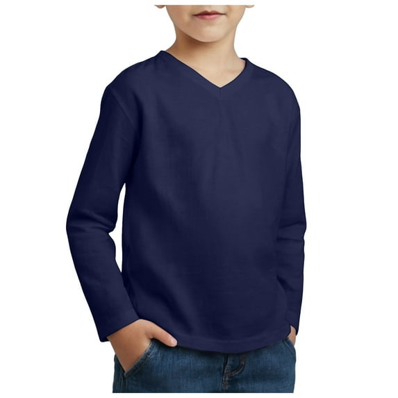 JUMESG Boys Long Sleeve Shirts Boys Long Sleeve Shirts Boys' Cotton V Neck Basic Long Sleeve Tees Soft Kids' Long Sleeve T-Shirts Top (Navy,5-6 Years)
