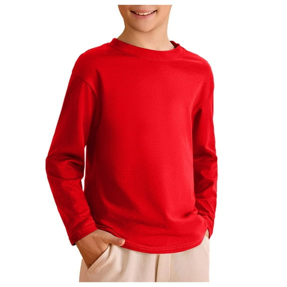 JUMESG Boys Long Sleeve Shirts Kids Boys Long Sleeve Crewneck T-Shirts Tee Tops (Red,9-10 Years)