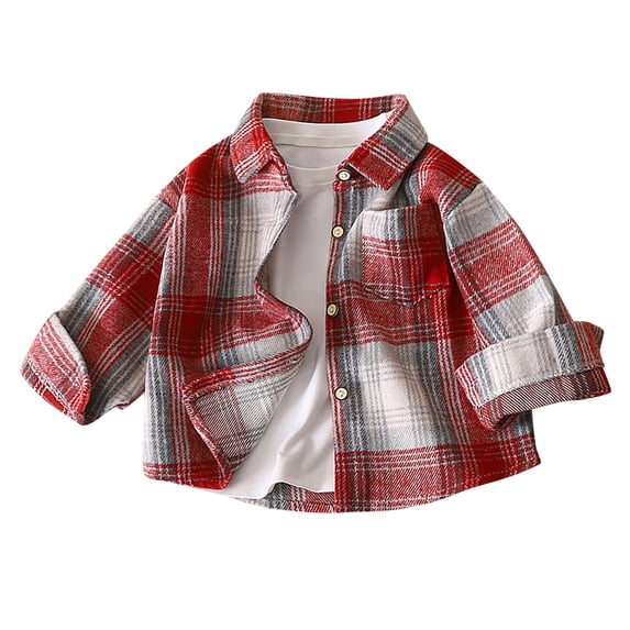 JUMESG Boys Shirts Long Sleeve Boys' and Toddler Long Sleeve Linen Button Up Shirt (Red,18-24 Months)
