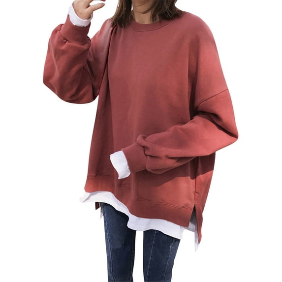JUMESG Crewneck Sweatshirt for Women Womens' Crewneck Loose fit Soft Oversized Pullover Sweatshirt (Red,L)