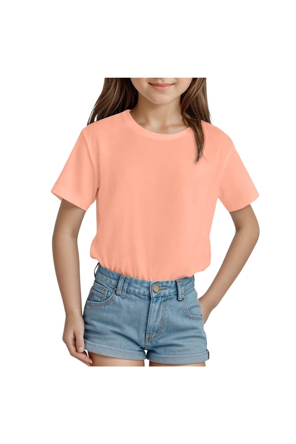 JUMESG Girl Shirts Girls Short Sleeve T Shirts Kids Summer Tops Crewneck Tees,Rose Gold 13-14 Years