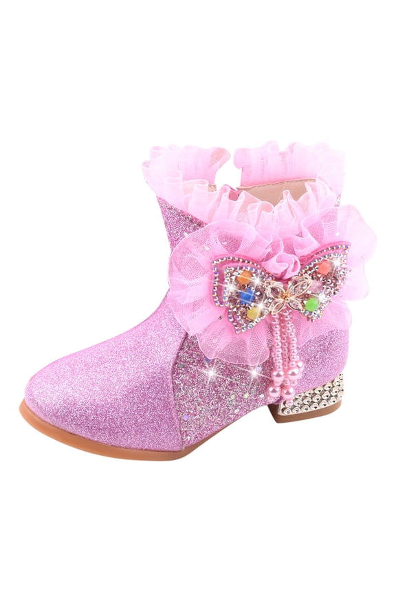 JUMESG Girls Ankle Boots Girls Rhinestone Cowboy Boots Kids Low Heel Dress Booties,Pink 5-5.5 Years
