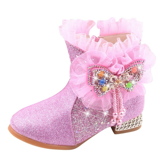 JUMESG Girls Boots Winter Toddler Girls Cowboy Boots - Cowgirl Western Boot for Kids Sparkle Glitter Mid Calf Riding Shoes Little/Big Kid,Pink 10-10.5 Years