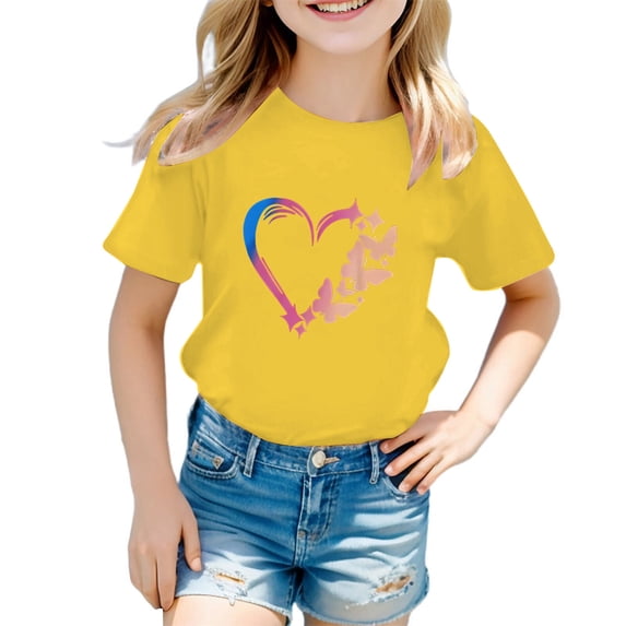 JUMESG Girls Clothes Summer Girls Toddlers' Short-Sleeve Graphic T-Shirts,Crewneck Kids Tee Tops,Girl Clothes Outifit (Yellow,7-8 Years)