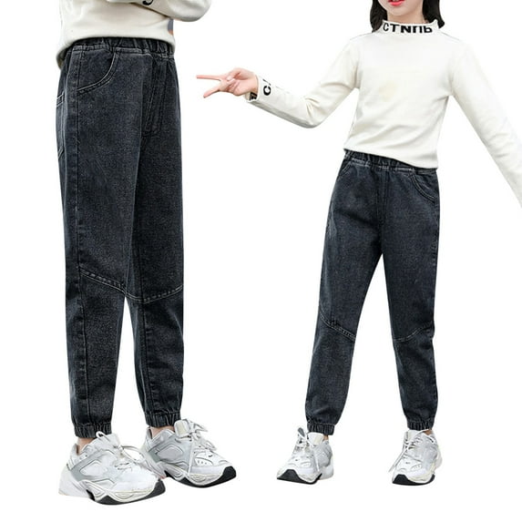 JUMESG Girls Jeans Girl Pants Baby Clothes Trousers Denim Pants Kids Ruffles Flare Girls Toddler Pants Jeans Children Tassel Girls,Black,3-4 Years