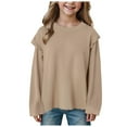 thumbnail image 1 of JUMESG Girls Long Sleeve Shirts Casual Ruffle Trim Crewneck Blouse Tops (Coffee,4-5 Years), 1 of 7