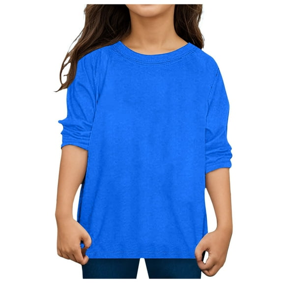 JUMESG Girls Long Sleeve Shirts Girls Long Sleeve Shirts Soft Crewneck Long-Sleeve T-Shirts Basic Tagless Layering Tees,BU2,4-5 years