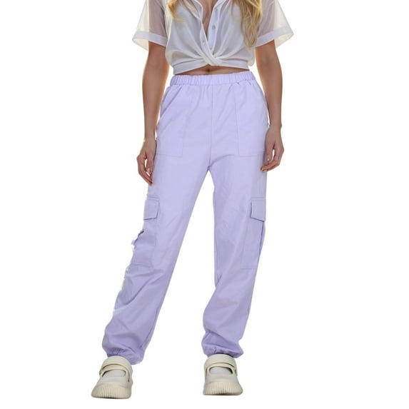 JUMESG Girls Pants Kids Girls High Waist Wide Leg School Uniform Pants (Purple,11-12 Years)