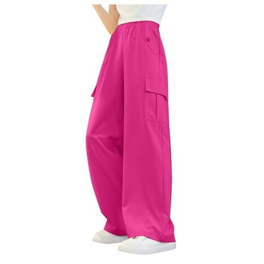 JUMESG Girls Pants Summer Cargo Pants for Girls Elastic Waist Parachute Baggy Joggers Pants Kids with Pockets Red 10-11 Years