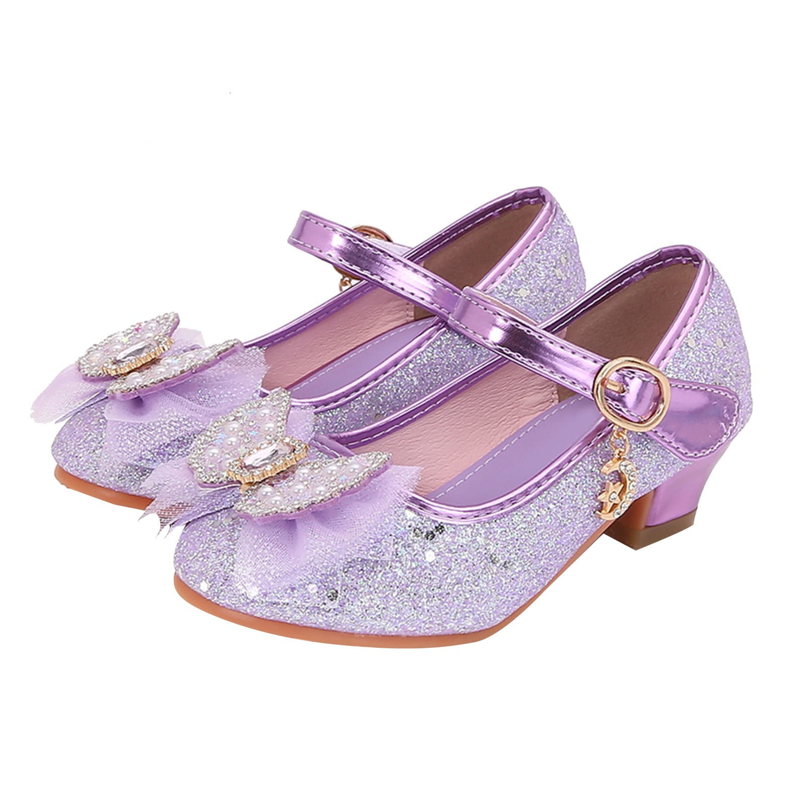 Jumesg High Heels for Girls Girls Dress Shoes Low Heels Princess Dress for Party (Purple,25)