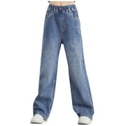 JUMESGU JUMESG Jeans for Girls Baggy Kids Girls Jegging Jeans Bell Bottom Denim Pants Retro Wide Leg Flare Pants (Blue,3-4 Years)